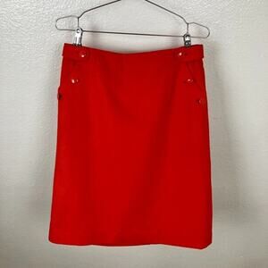 J Crew Sz 4 Orange Pencil Straight Skirt Button Zip Wool Cashmere Preppy Career